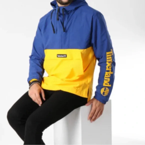 Timberland Windbreaker Anorak Blue Yellow Water Repellent XL pullover - Picture 8 of 8